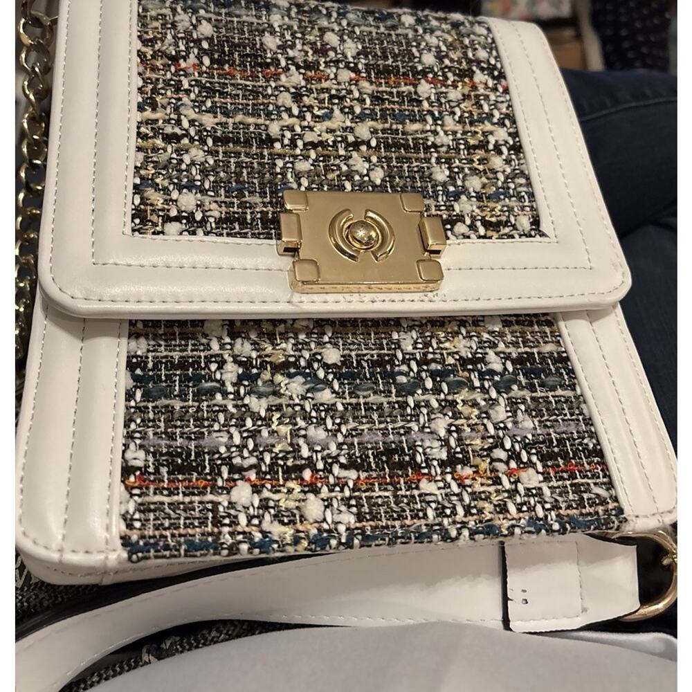 Women’s Crossbody Tweed Boxy Shoulder Bag Elegant Classy Winter White